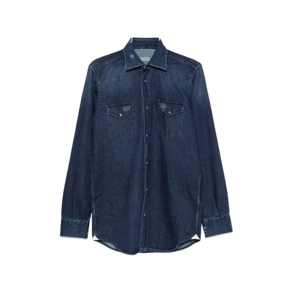 Sartorio Napoli Men Denim Shirt With Inserts
